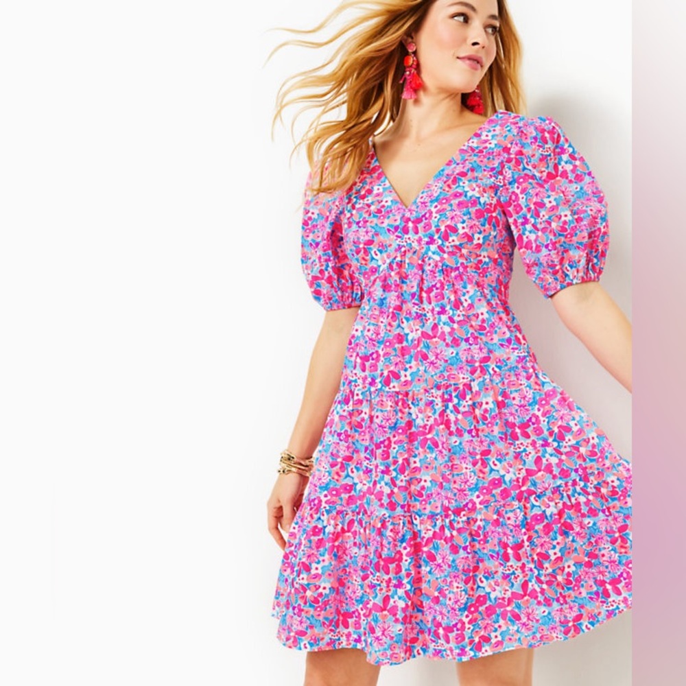 NWT Lilly Pulitzer Nalani Short Sleeve Cotton Dress- 16- Aura Pink Baby Bloomer